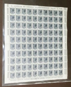 FOGLIO DA 100 FRANCOBOLLI - ITALIA - LIRE 1 - TURRITA - Foto 1 di 2