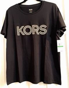 Cute! Michael Kors T-Shirt Women's Black Color Gemstones Gold Sz L OR Sz S NWT - Picture 1 of 5