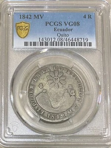 ECUADOR 4 REALES 1842 MV QUITO KM # 24 PCGS VG 08. - Imagen 1 de 6
