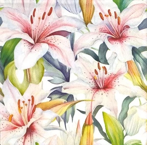 T892# 3 servilletas de papel individuales decoupage patrón de flores de lirio rosa claro - Imagen 1 de 11