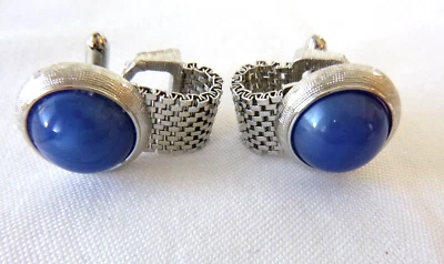 Gemelos de palanca azules vintage años 60 termosestables de plástico chapados en rodio Foto 1 de 3