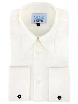 REVIVAL VINTAGE 1940s Spearpoint Collar Shirt - Ivory Retro Style Menswear Retro - French Cuff