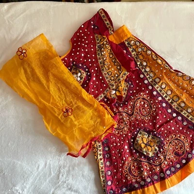 NWT Chaniya Choli Banjara Rabaari Kutchi Embroided 2-3 Y HandMade Red Yellow - Image 1 of 4