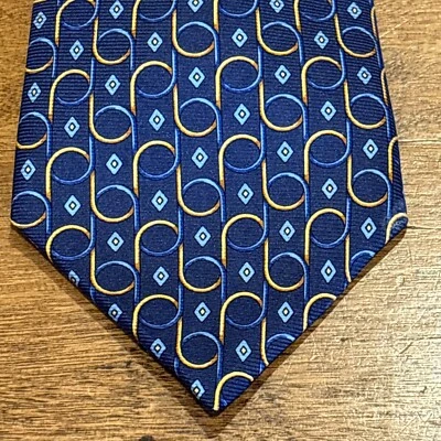 Corbata Richel Neiman Marcus Hecha a Mano España Geométrica Azul Dorado Pura Seda Corbata Foto 1 de 4