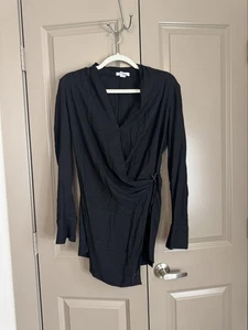 Helmut Lang LS Draped Gathered Tunic Top Dress Black Size Petite - Picture 1 of 6