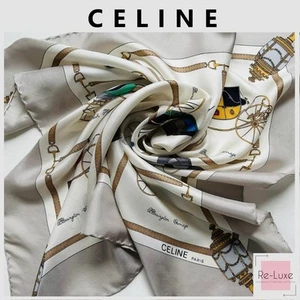 Celine Women Accessories Vintage Silk Scarf Carriage Pattern Cleaned Limited Edi - Picture 1 of 10