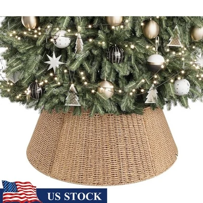 Woven Christmas Tree Collar Rustic Xmas Tree Skirt Holiday Decoration 28 Inch US - Image 1 of 4