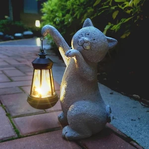 Cat Solar Garden Statues,Resin Figurine Decorations with Lights - Picture 1 of 7