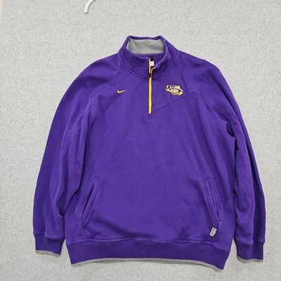 Nike LSU Tigers Club Fleece 1/4 Zip Pullover Sweatshirt XXL Purple Embroidered - Image 1 of 4