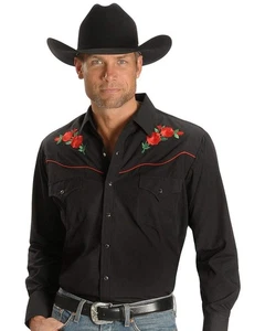 Men's Long Sleeve Western Shirt | Rose Embroidery | Casual or Dressy Wear - Picture 1 of 3