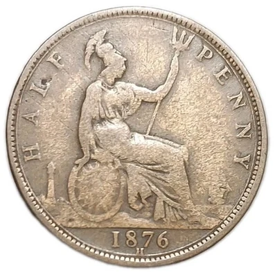 1876 年 H 版英国半便士 1/2 维多利亚女王旧硬币 KM 754 — 第 1/2 张图片