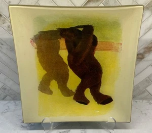 Signed John Darian Decoupage Glass Tray - Bears - Picture 1 of 2