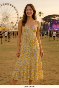 Ultra Flirt Coastal Cowgirl Collection Floral Maxi Dress L Yellow Purple Tiered - Picture 1 of 12