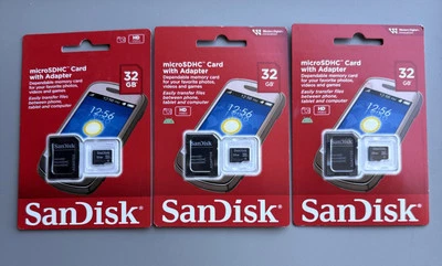SanDisk microSDHC Card w/ Adapter 3 Pack 32 GB Class 4 Memory SD Card, Sealed - Image 1 of 2