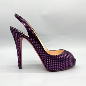 Christian Louboutin Womens 37.5 No Prive 120 Slingback Pump Heel Metallic Purple - Picture 1 of 12