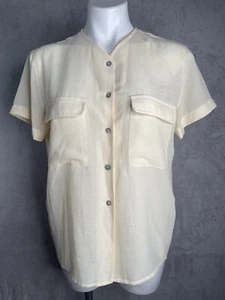 Rena Rowan For Saville Blouse 12 Petite Cream Color Pockets Button Up Woman’s - Picture 1 of 10