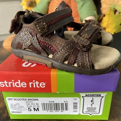 Stride Rite SCOOTER­ Leather Strap Sandals Toddler Boys Girls Kid Size 5 M Brown - Image 1 of 4