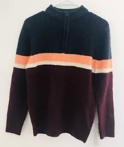 Cat & Jack Long Sleeve Quarter Zip Knit Sweater Burgundy Colorblock Size L 12/14 - Picture 1 of 3