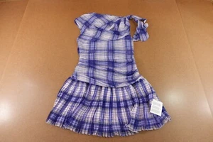ASOS DESIGN Womens 6 Blue Plaid Bias Drape Bow Accent Pleated Mini Dress NWT - Picture 1 of 8