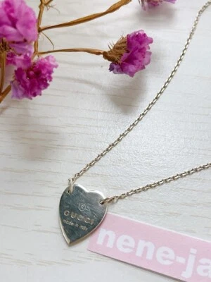 Gucci  Pendant Necklace Sterling Silver Heart Logo Tag No Box Japan Near mint - Image 1 of 4
