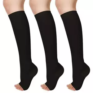 3 Pairs Open Toe Compression Socks Women Knee High Toeless 15-25 mmHg XXL - Picture 1 of 6