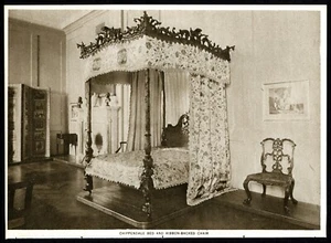 Picture of CHIPPENDALE BED and RIBBON BACKED CHAIR - 1914 Sepia Photogravure - Picture 1 of 4