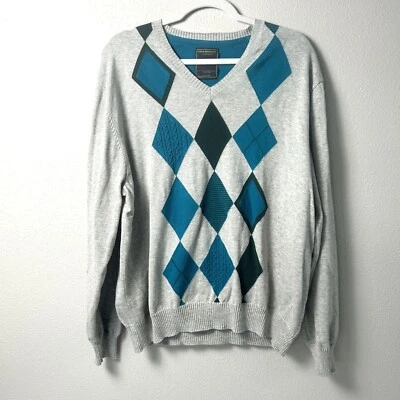 Suéter John Bartlett Consensus tamanho XL cinza azul argila gola V pulôver - Imagem 1 de 4