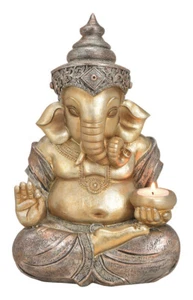 Dekofigur Ganesha mit Teelichthalter gold antiksilber Look Höhe 31 cm - Bild 1 von 1