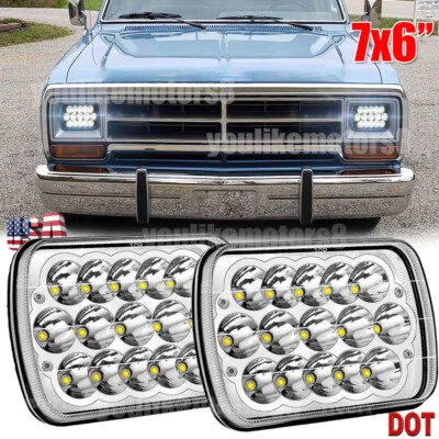 2x Fit Dodge Ram Van B150 B250 B350 1988-1993 5x7" 7x6" LED Rectangle Headlights - Image 1 of 4