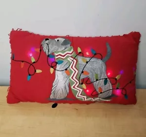 Pier 1 Scottie Dog Christmas Light Up Red Throw Pillow 19x11" Home Decor - Picture 1 of 17