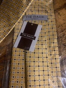 Men’s 100% Silk Necktie Made In Italy Neck Tie Rack London Yellow Round Diamonds - Picture 1 of 11