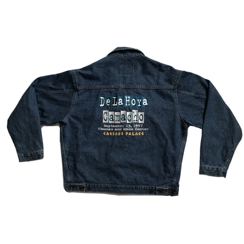 Vtg 1997 Denim Jacket Oscar Dela Hoya Hector Macho Camacho Caesars Palace Boxing Cover