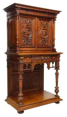 Armario antiguo, Credence, francés, estilo Verot Henri II, roble, tallado, ¡años 1800!! Foto 1 de 4