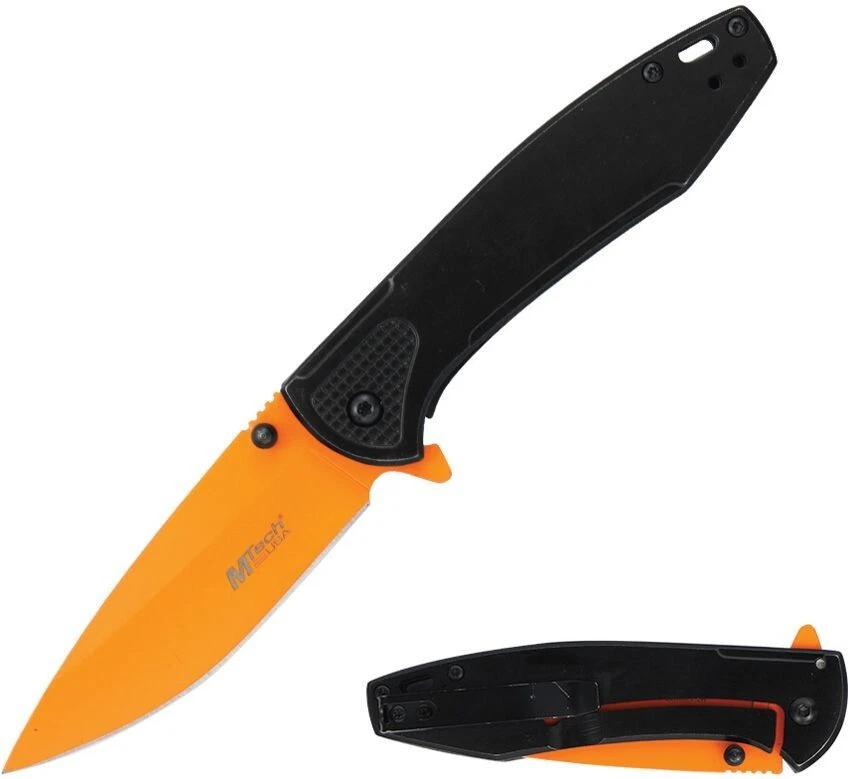 MTech Folding Knife 3Cr13MoV Steel Blade Orange Stainless Handle - MT-A2024OR
