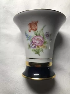 ROYAL DUX BOHEMIA CZECH REPUBLIC COUNTESS COLLECTION COBALT & FLORAL 5” VASE - Picture 1 of 7