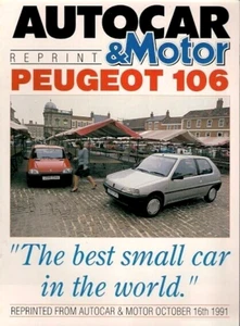 Peugeot 106 1.1 XR Road Test 1991-1992 UK Market Brochure Metro Autocar & Motor - Picture 1 of 1