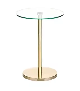 mDesign 9.5” Glass Top Side/End Drink Table - Tall Modern Round Accent Metal - Picture 1 of 5