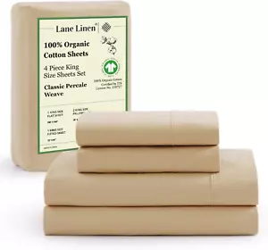 King Size Bed Set - 4 Piece 100% Organic Cotton Bedding Sheets & Pillowcases, So - Picture 1 of 9