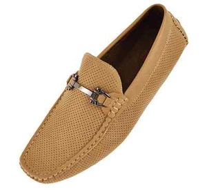 NEW Amali Mens Driving Moccasin Loafer Smooth Perforated ROLAND-028 TAN Beige - Picture 1 of 3