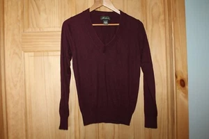 Eddie Bauer Women's Burgundy V-Neck Sweater - M - Picture 1 of 3