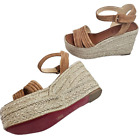 Christian Louboutin Manola Zeppa 90 Nappa Brown Suede Red Sole Espadrilles 40 