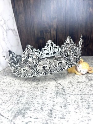 Coroa King Completa Masculina Fleur De Lis, Chapeamento de Prata Cristais, 24 Polegadas, Tamanho XXL - Imagem 1 de 4