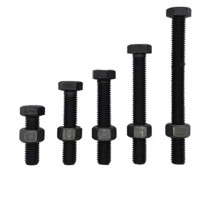 M27 x 160mm Hex Set Screw Bolt & Nut Metric Coarse 3p HT Class 8.8 Black - Picture 1 of 5