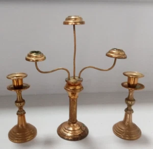 Chandelier et bougeoirs miniature jeu messe autel religion Antique candelstick - Photo 1/5