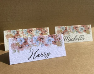 6x NAME flowers place CARDS blush blue coral pink table setting wedding decor - Picture 1 of 7