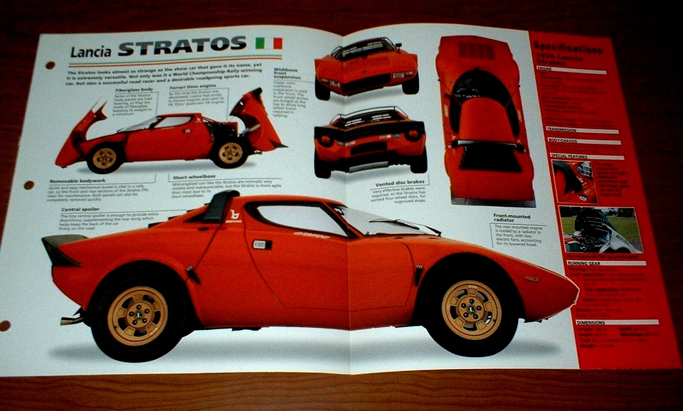 Lancia Stratos 1974 hoja de especificaciones folleto información foto póster impresión 74 75 73 Foto 1 de 1
