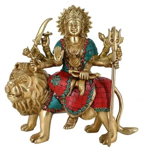 Whitewhale Large Durga Idol Hindu Goddess Brass Sculpture Maa Durga Statue - Picture 1 of 5