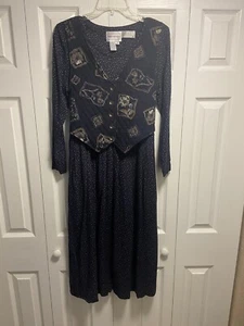 Vintage Karin Stevens Kleid Damen 12 langärmelig angebrachte Weste bescheidene Prärie - Bild 1 von 14