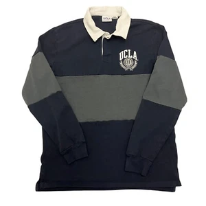 UCLA Rugby Polo Shirt Navy/Grey Mens M Long Sleeve 100% Cotton - Picture 1 of 10