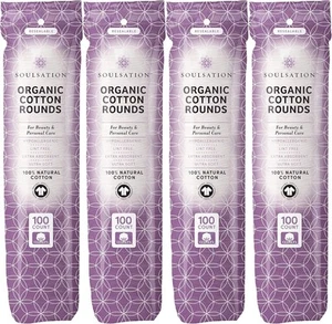 Organic Cotton Rounds, 400 Count - Makeup Remover Pads 100 (Pack of 4) - Picture 1 of 6